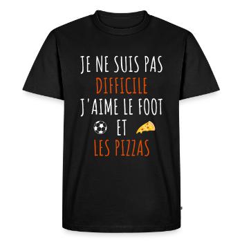 j'aime le foot et les pizzas cadeau humour - T-shirt Premium bio Homme - noir - Devant - Nico (187cm)