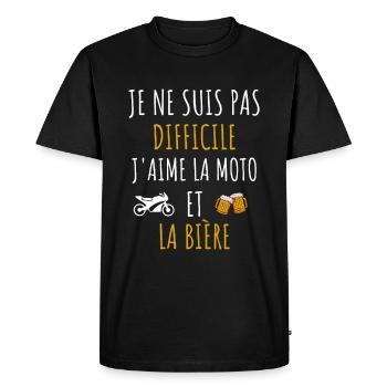 j'aime la moto et la bière cadeau humour - T-shirt Premium bio Homme - noir - Devant - Nico (187cm)