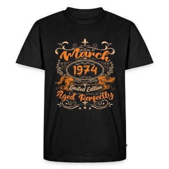 March 1974 | Aged Perfectly - T-shirt Premium bio Homme - noir - Devant - Nico (187cm)