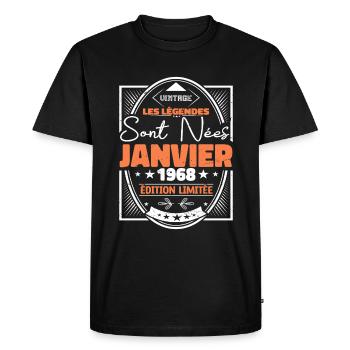 Janvier 1968 | Vintage Anniversaire Rétro - T-shirt Premium bio Homme - noir - Devant - Nico (187cm)