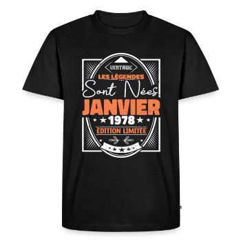 Janvier 1978 | Vintage Anniversaire Rétro - T-shirt Premium bio Homme - noir - Devant - Nico (187cm)
