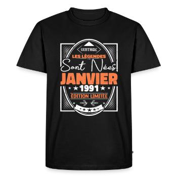 Janvier 1991 | Vintage Anniversaire 1991 Rétro - T-shirt Premium bio Homme - noir - Devant - Nico (187cm)