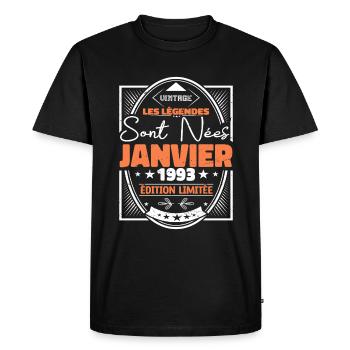 Janvier 1993 | Vintage Anniversaire 1993 Rétro - T-shirt Premium bio Homme - noir - Devant - Nico (187cm)