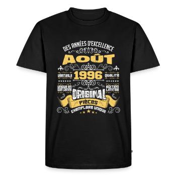 Les légendes sont nées en Août 1996 | vintage - T-shirt Premium bio Homme - noir - Devant - Nico (187cm)