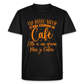 Ma belle-sœur c'est comme le café - T-shirt Premium bio Homme - noir - Devant - Nico (187cm)