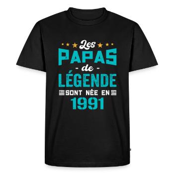 Les Papas De Légende Née En 1991 | Fête Des Pères - T-shirt Premium bio Homme - noir - Devant - Nico (187cm)