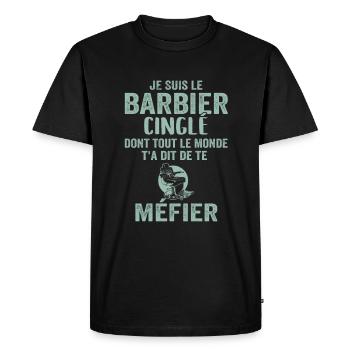Coiffeur Barbier, Métier Coiffure, Barbe, Cadeau - T-shirt Premium bio Homme - noir - Devant - Nico (187cm)