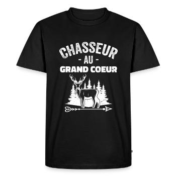Chasseur Au Grand Coeur | Cadeau Meilleur Chasseur - T-shirt Premium bio Homme - noir - Devant - Nico (187cm)
