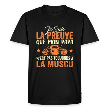 Preuve que mon papa muscu, Papa Musclé, Nouveau-né - T-shirt Premium bio Homme - noir - Devant - Nico (187cm)