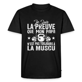 Preuve que mon papa muscu, Papa Musclé, Nouveau-né - T-shirt Premium bio Homme - noir - Devant - Nico (187cm)