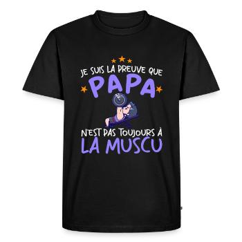 Preuve que mon papa muscu, Papa Musclé, Nouveau-né - T-shirt Premium bio Homme - noir - Devant - Nico (187cm)