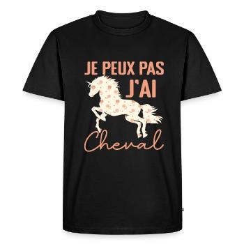 Je Peux Pas J'ai Cheval - Cadeau cheval Fleuri - T-shirt Premium bio Homme - noir - Devant - Nico (187cm)