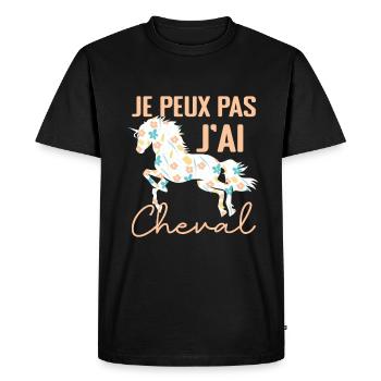 Je Peux Pas J'ai Cheval - Cadeau cheval Fleuri - T-shirt Premium bio Homme - noir - Devant - Nico (187cm)