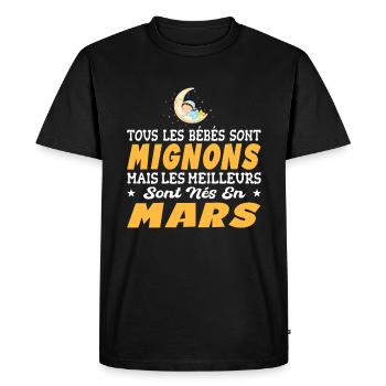 Naissance Cadeau Baby Bébé né en Mars Fille Garçon - T-shirt Premium bio Homme - noir - Devant - Nico (187cm)