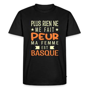 Plus Rien ne me fait peur ma femme est Basque - T-shirt Premium bio Homme - noir - Devant - Nico (187cm)