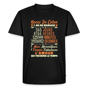1 an de Mariage | Noces De Coton - T-shirt Premium bio Homme - noir - Devant - Nico (187cm)
