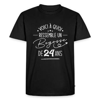 Bogosse 24 ans Cadeau Humour Anniversaire 24 ans - T-shirt Premium bio Homme - noir - Devant - Nico (187cm)