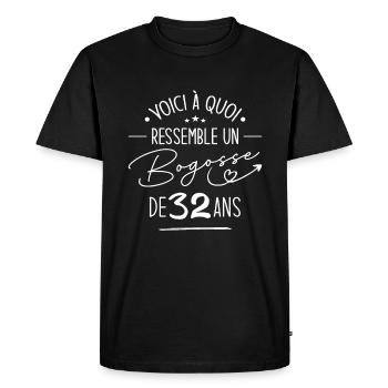 Bogosse 32 ans Cadeau Humour Anniversaire 32 ans - T-shirt Premium bio Homme - noir - Devant - Nico (187cm)