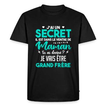 J'ai Un Secret | Je Vais être Grand-frère - T-shirt Premium bio Homme - noir - Devant - Nico (187cm)