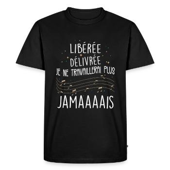 Idée Cadeau Retraite Femme Libérée, Délivrée - T-shirt Premium bio Homme - noir - Devant - Nico (187cm)