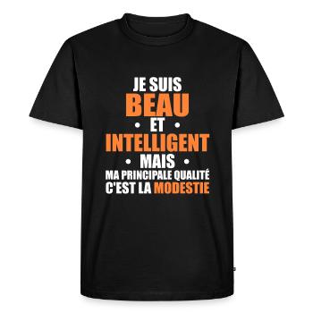 Je Suis Beau et Intelligent Mais ma Principale... - T-shirt Premium bio Homme - noir - Devant - Nico (187cm)