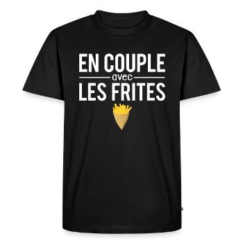 En couple avec les frites fast food humour - T-shirt Premium bio Homme - noir - Devant - Nico (187cm)