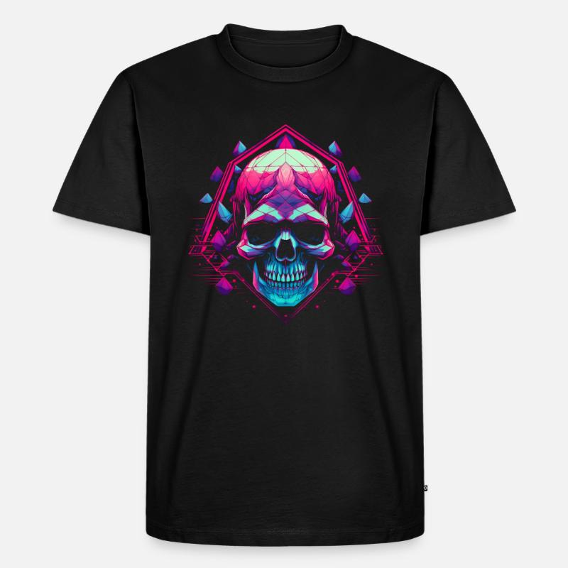 Polygon Synthwave Vaporwave Schädel - Männer Premium Bio T-Shirt - Schwarz