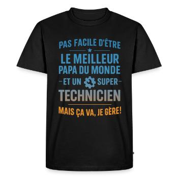 Super Papa Technicien idée cadeau fête des pères - T-shirt Premium bio Homme - noir - Devant - Nico (187cm)