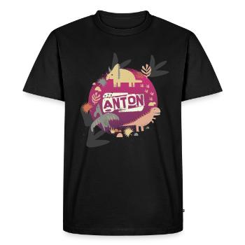 ANTON - Beautiful boy name with cute dinosaurs - Men's Premium Organic T-Shirt - black - Front - Nico (187cm)
