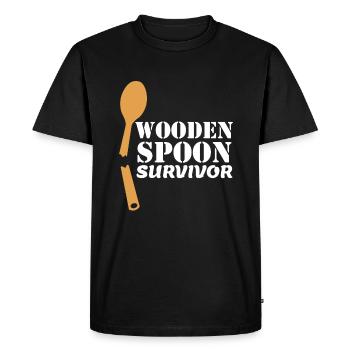 Homme Cuillère en bois Survivor idée italienne - T-shirt Premium bio Homme - noir - Devant - Nico (187cm)