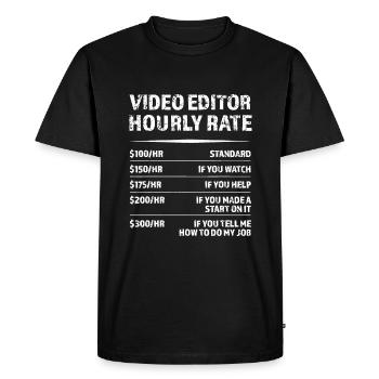 Tarif horaire de l’éditeur vidéo | Cadeau vidéaste drôle - T-shirt Premium bio Homme - noir - Devant - Nico (187cm)