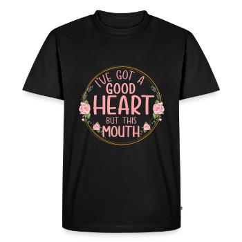J’ai un bon cœur mais cette bouche - T-shirt Premium bio Homme - noir - Devant - Nico (187cm)