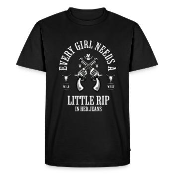 Chaque fille a besoin d’une petite déchirure dans son jean rétro - T-shirt Premium bio Homme - noir - Devant - Nico (187cm)
