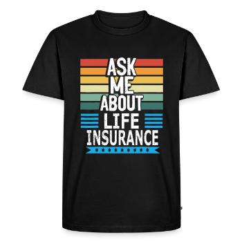 Posez-moi des questions sur le vendeur de polices d’assurance vie - T-shirt Premium bio Homme - noir - Devant - Nico (187cm)