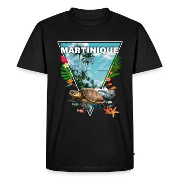 Martinique 972 Fleurs Tropicales Tortue Cadeau - T-shirt Premium bio Homme - noir - Devant - Nico (187cm)