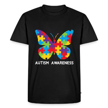Autism Awareness Cute Butterfly Badge Ribbon - Men's Premium Organic T-Shirt - black - Front - Nico (187cm)