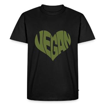 Vegan Saying Heart Shape Design / Promote Plant - Men's Premium Organic T-Shirt - black - Front - Nico (187cm)