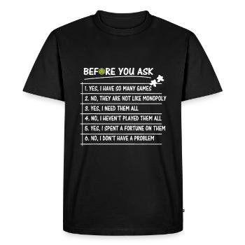 Avant de demander Oui, j’ai tellement de jeux - T-shirt Premium bio Homme - noir - Devant - Nico (187cm)