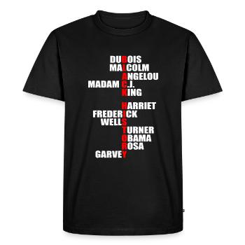 Histoire des Noirs Mois africain Soutien à la mélanine - T-shirt Premium bio Homme - noir - Devant - Nico (187cm)