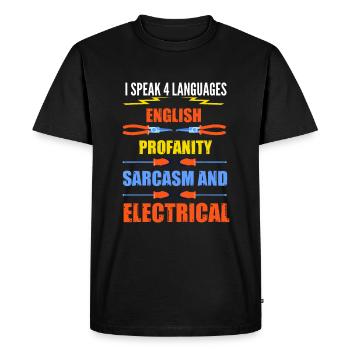 Funny Electrician, Joke Electrical Speak Quote - Men's Premium Organic T-Shirt - black - Front - Nico (187cm)