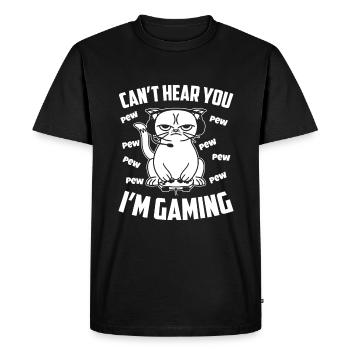 Je ne t’entends pas, je joue, drôle de chat joueur - T-shirt Premium bio Homme - noir - Devant - Nico (187cm)