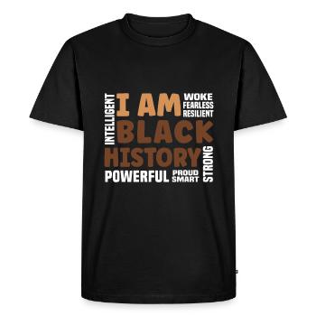 Je suis l’histoire des Noirs Fort-Fier Histoire des Noirs - T-shirt Premium bio Homme - noir - Devant - Nico (187cm)