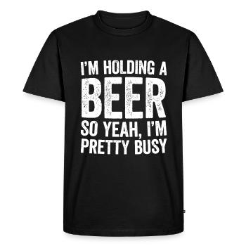 Je tiens une bière donc oui je suis assez occupé - T-shirt Premium bio Homme - noir - Devant - Nico (187cm)