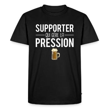 Supporter qui gère la pression blague fan foot - T-shirt Premium bio Homme - noir - Devant - Nico (187cm)