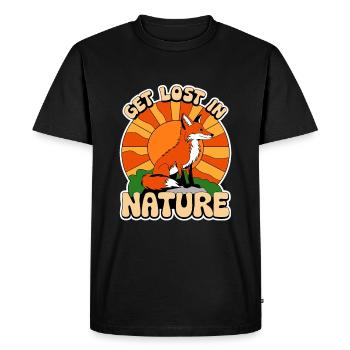 Get lost in Nature Nature Fox Forest Hiking Sun - Men's Premium Organic T-Shirt - black - Front - Nico (187cm)