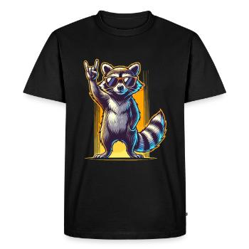 raccoon rock music musician cool music funny retro - Men's Premium Organic T-Shirt - black - Front - Nico (187cm)