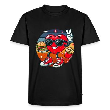Restauration rapide Saint-Valentin coeur hamburger frites papa - T-shirt Premium bio Homme - noir - Devant - Nico (187cm)