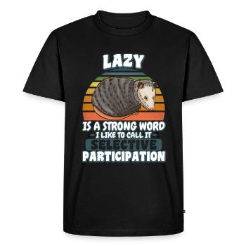 Lazy est une tenue de froid d’opossum à mots forts - T-shirt Premium bio Homme - noir - Devant - Nico (187cm)