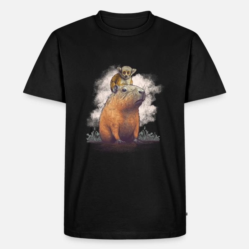 Capybara mit Affen - Männer Premium Bio T-Shirt - Schwarz
