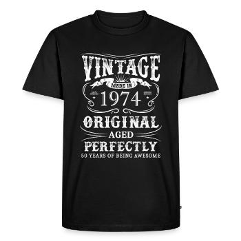 Vintage Made In 1974 50 ans d’être génial - T-shirt Premium bio Homme - noir - Devant - Nico (187cm)